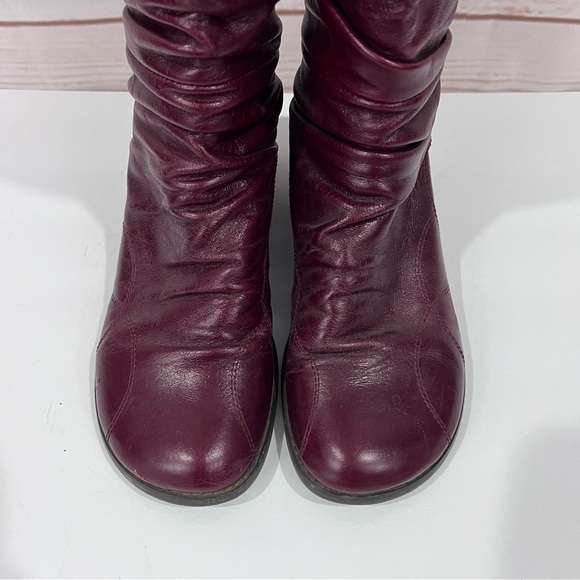 Miz Mooz Burgundy Red Leather Slouchy Bonnie Tall Wedge Boots - Picture 3 of 12